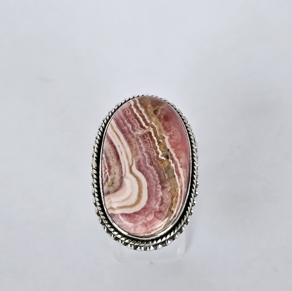 Genuine Rhodochrosite in Sterling Silver Ring Sz 8!